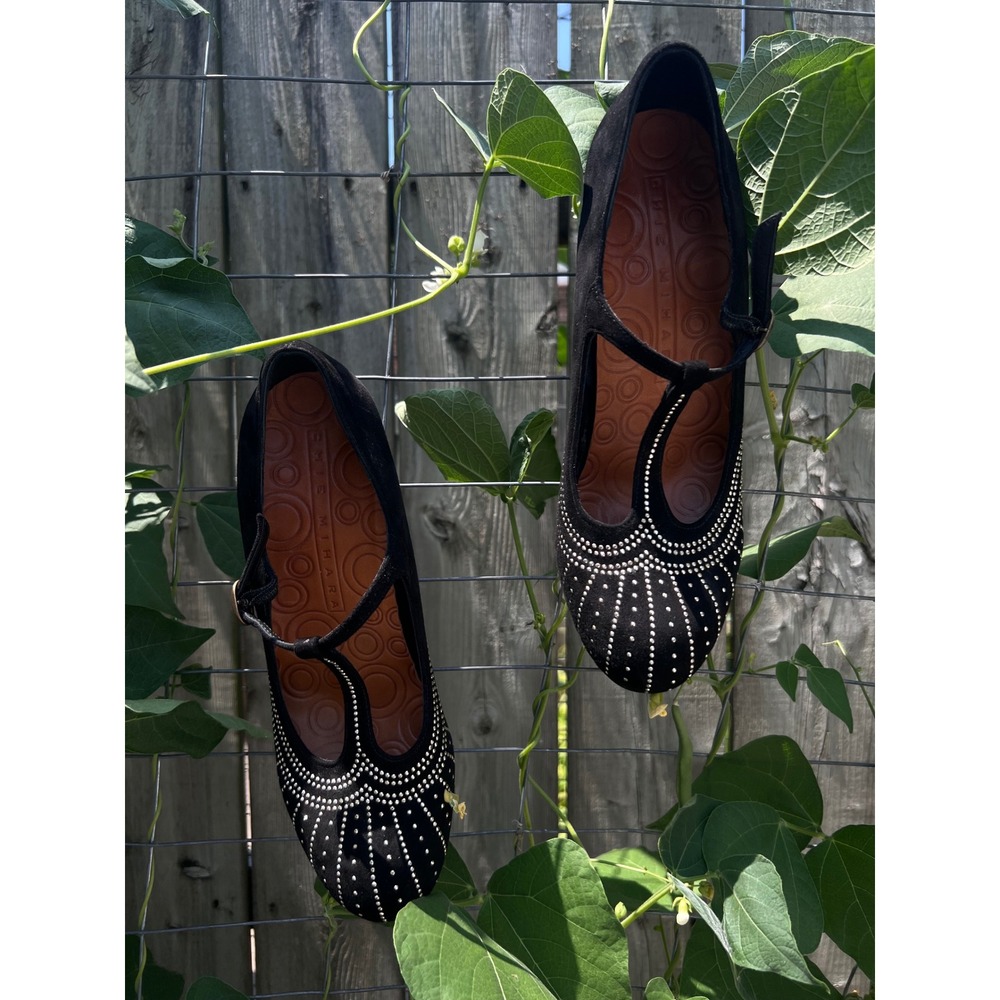 CHIE MIHARA Poison Studded Black Suede T-Strap Mary Jane Pumps 38.5 LNWOT